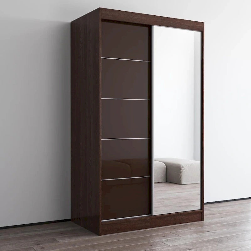 Moderner Kleiderschrank mit Hochglanzoberfläche, 2 Türen und Spiegel