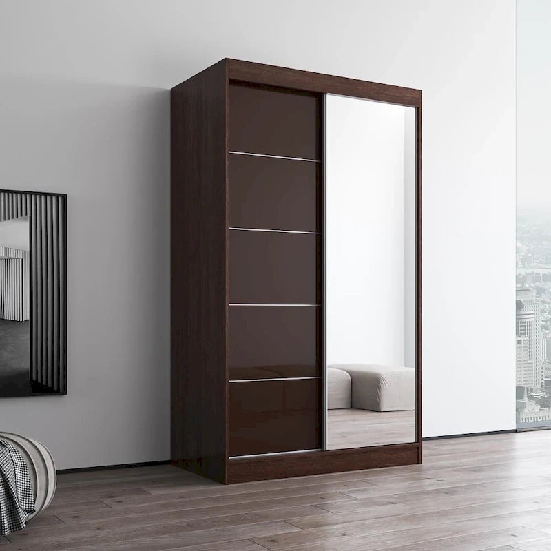Moderner Kleiderschrank mit Hochglanzoberfläche, 2 Türen und Spiegel