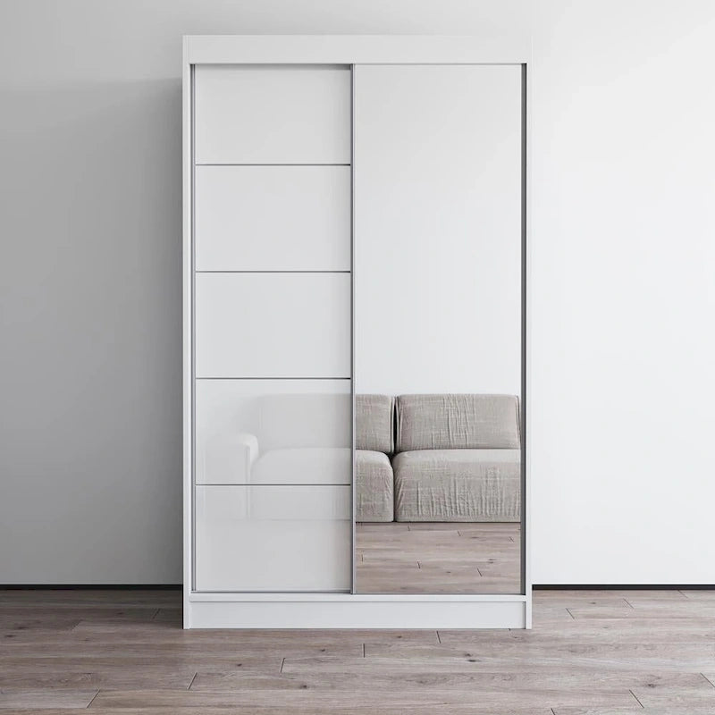 Moderner Kleiderschrank mit Hochglanzoberfläche, 2 Türen und Spiegel
