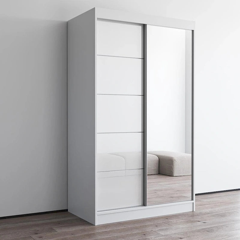 Moderner Kleiderschrank mit Hochglanzoberfläche, 2 Türen und Spiegel