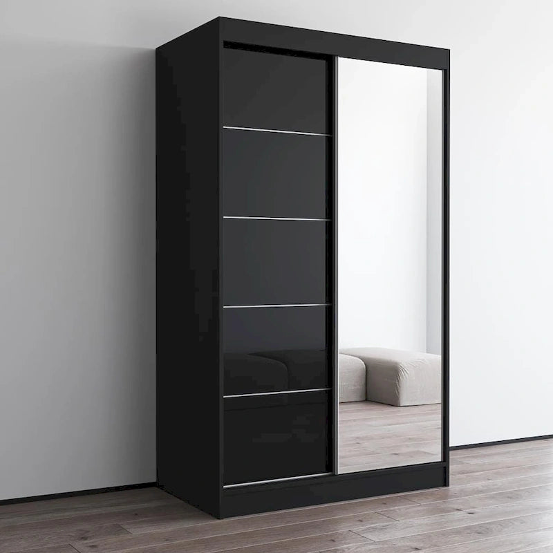 Moderner Kleiderschrank mit Hochglanzoberfläche, 2 Türen und Spiegel