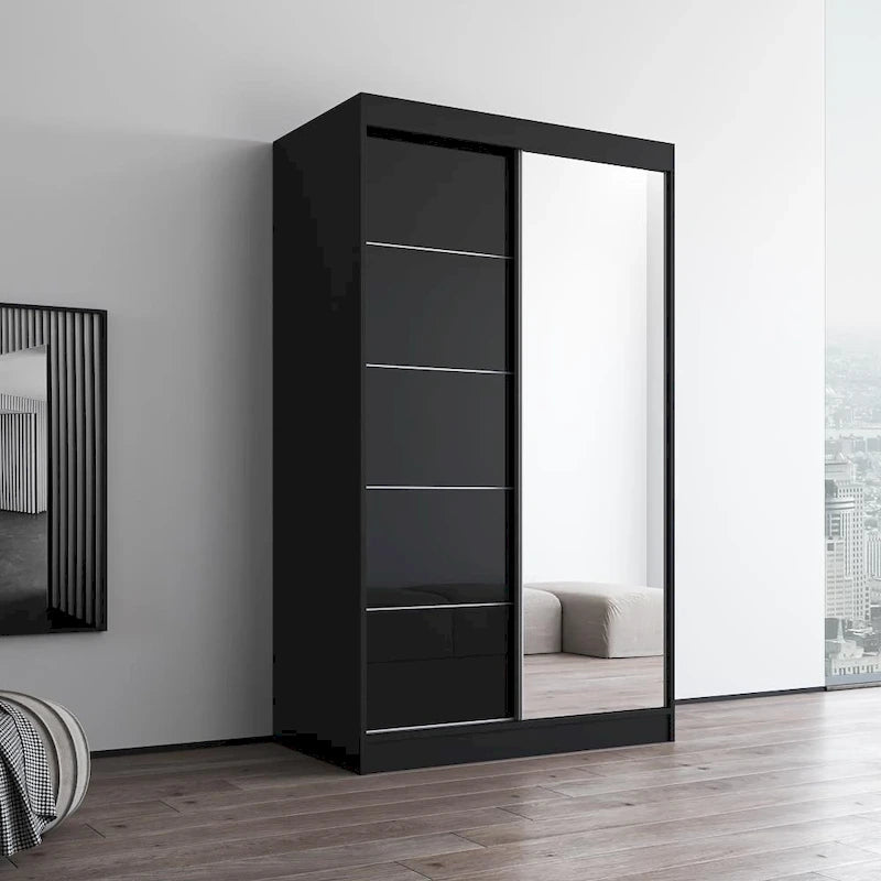 Moderner Kleiderschrank mit Hochglanzoberfläche, 2 Türen und Spiegel