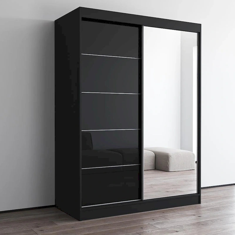 Moderner Kleiderschrank mit Hochglanzoberfläche, 2 Türen und Spiegel