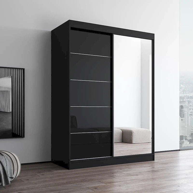 Moderner Kleiderschrank mit Hochglanzoberfläche, 2 Türen und Spiegel