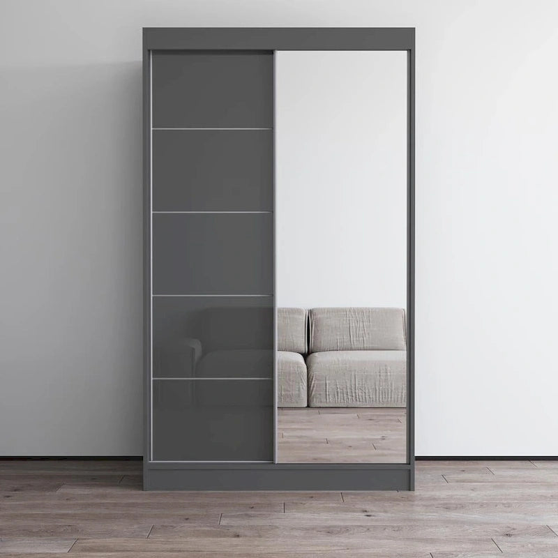 Moderner Kleiderschrank mit Hochglanzoberfläche, 2 Türen und Spiegel