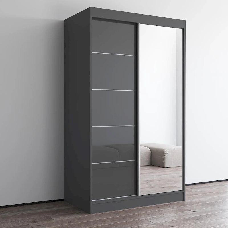 Moderner Kleiderschrank mit Hochglanzoberfläche, 2 Türen und Spiegel