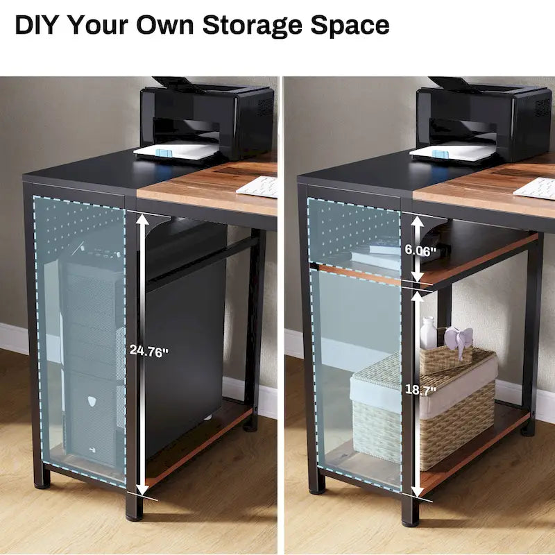 Reversible L-Shaped Computer Desk with Monitor Stand and Storage Shelves