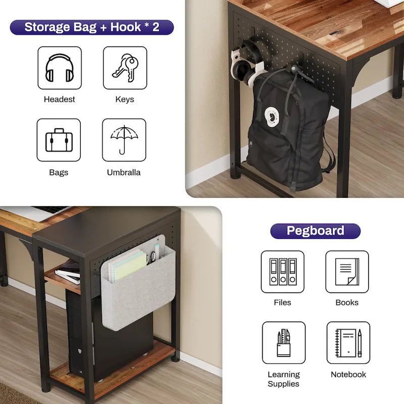 Reversible L-Shaped Computer Desk with Monitor Stand and Storage Shelves