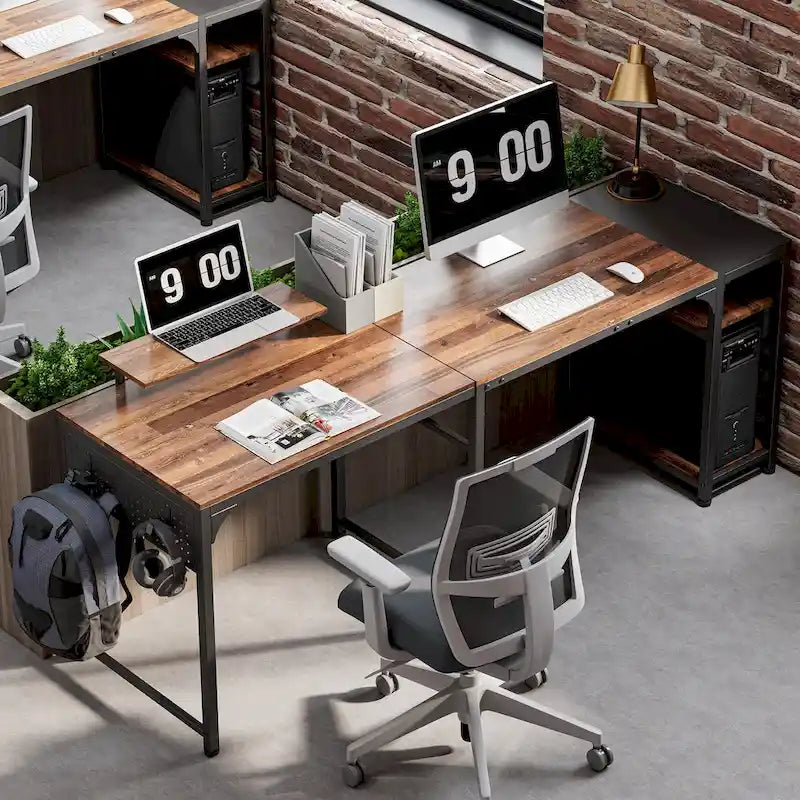 Reversible L-Shaped Computer Desk with Monitor Stand and Storage Shelves