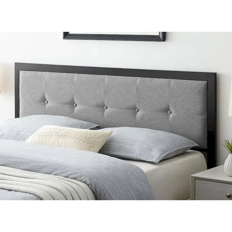 Waldorf Modern Light Grey Fabric Button Tufted Upholstered King Size Metal Headboard