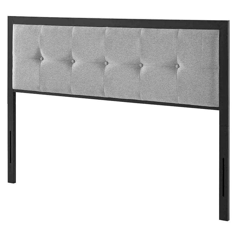 Modern Light Grey Button-Tufted Upholstered King Size Metal Headboard