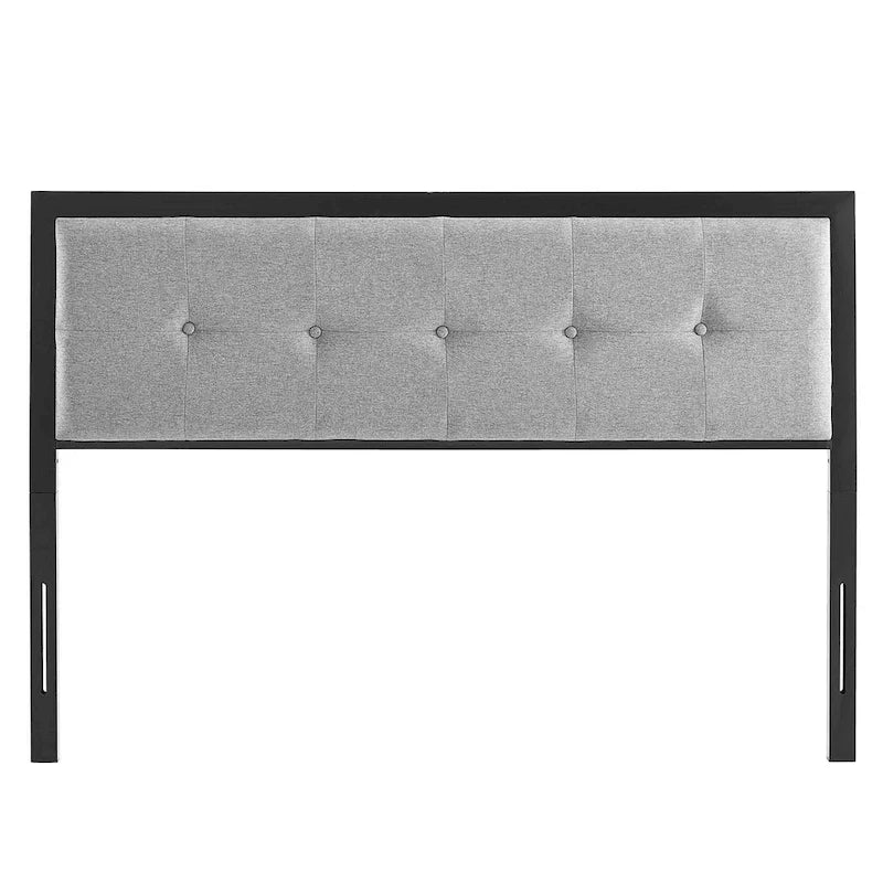Modern Light Grey Button-Tufted Upholstered King Size Metal Headboard