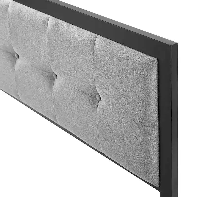 Modern Light Grey Button-Tufted Upholstered King Size Metal Headboard