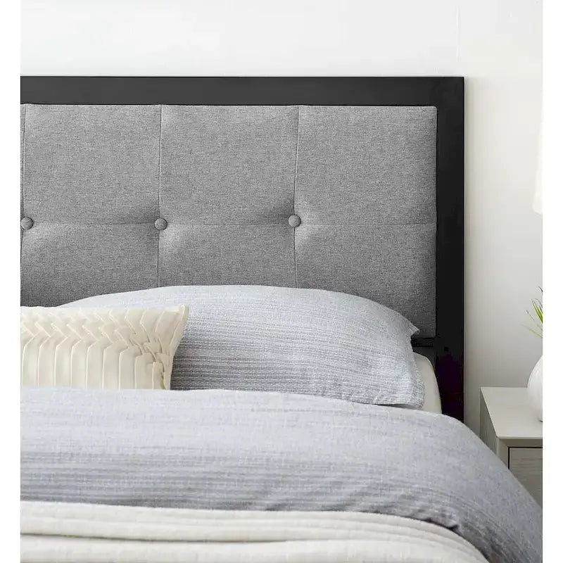 Modern Light Grey Button-Tufted Upholstered King Size Metal Headboard