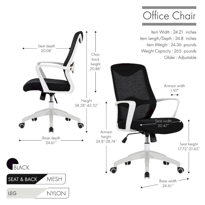 Office Chair with Mesh Back and Height Adjustable Seat