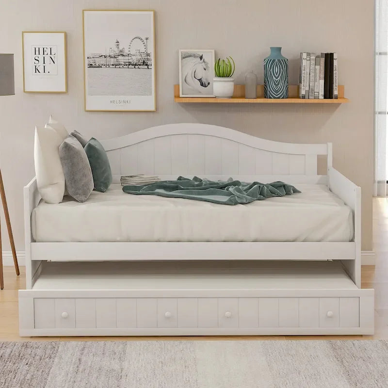 Twin Size Wooden Daybed with Trundle Bed