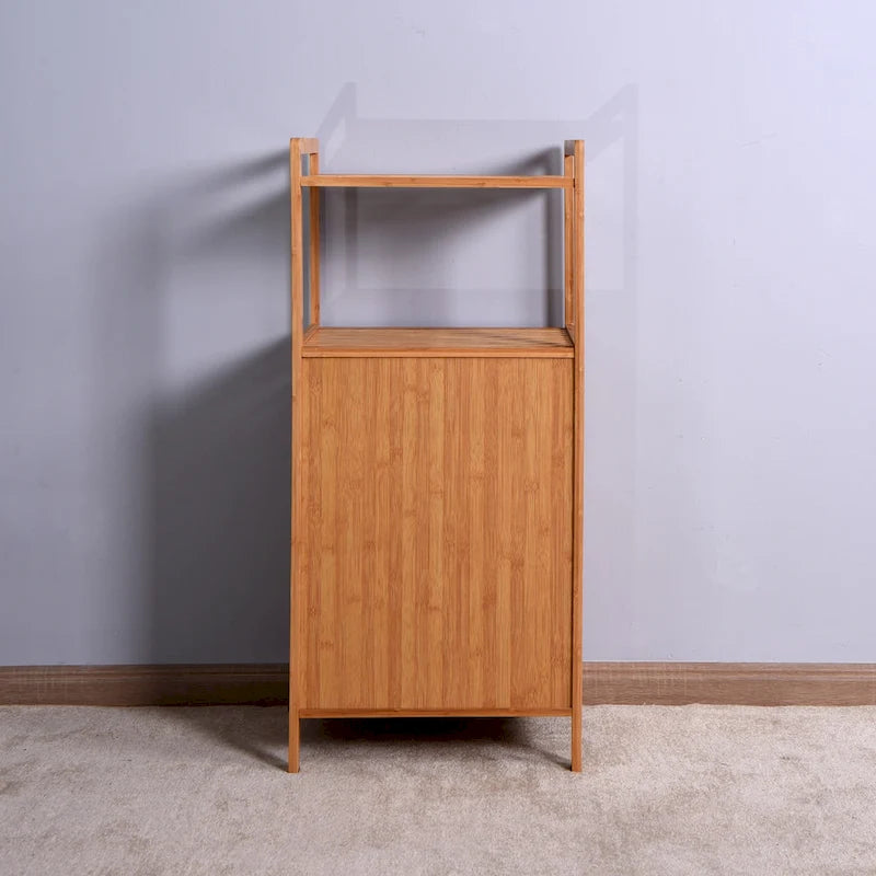 Brown Bamboo Bathroom Laundry Storage Cabinet with Two-Tier Shelf