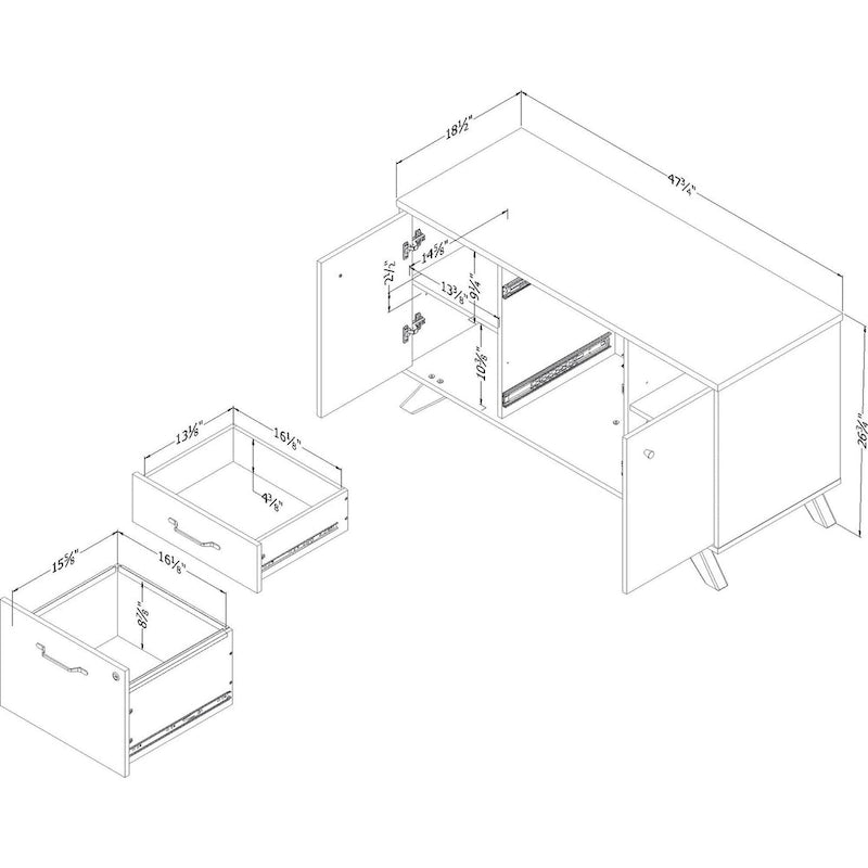 2-Drawer Credenza Cabinet with Doors