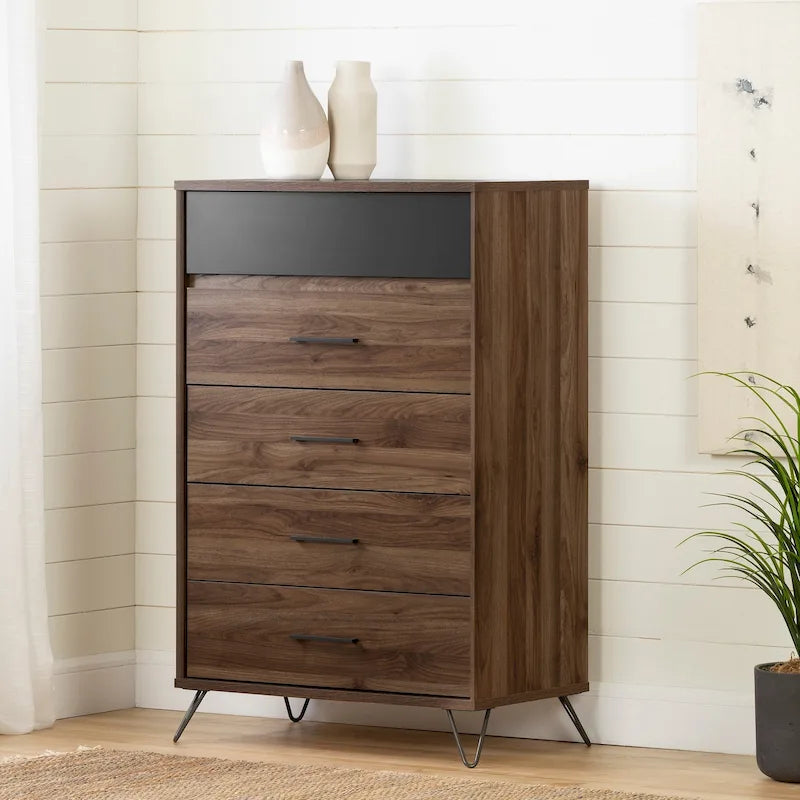 Scandinavian 5-Drawer Chest in Natural Walnut and Charcoal