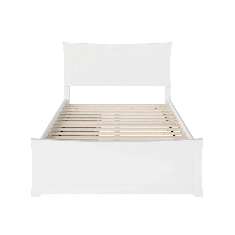 Full Platform Bed with Footboard and Two Storage Drawers in White