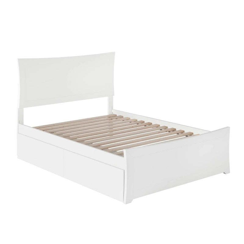 Full Platform Bed with Footboard and Two Storage Drawers in White