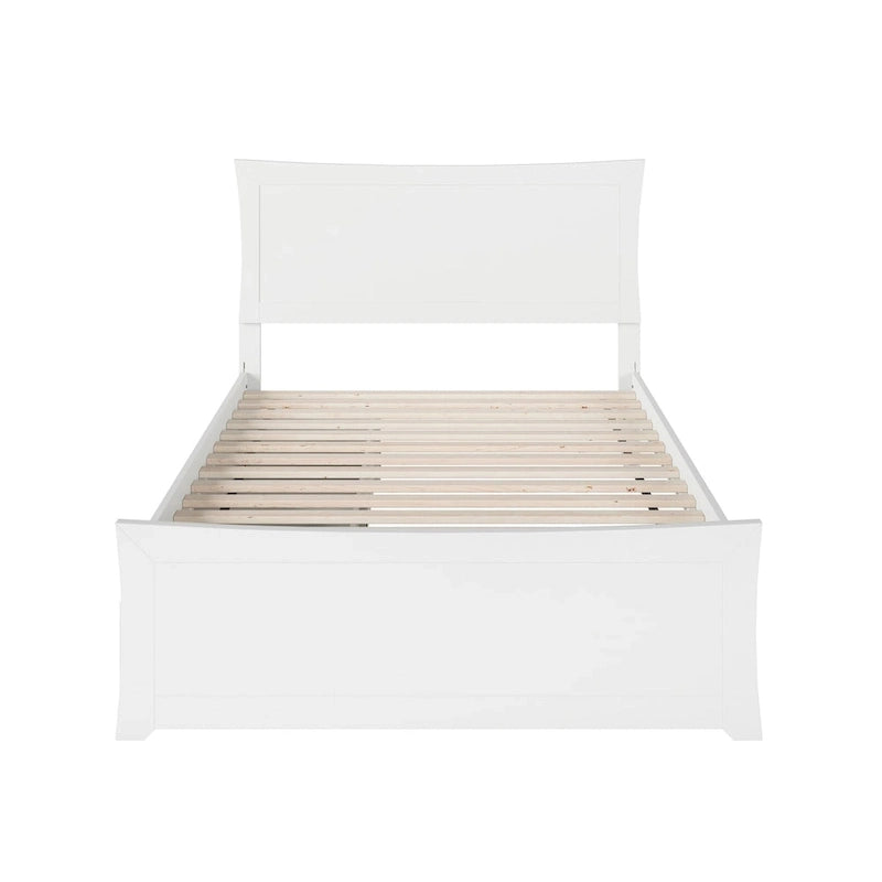 Full Platform Bed with Footboard and Two Storage Drawers in White