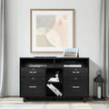 Black Wood-Grain Four-Drawer Rolling File Cabinet with Locks
