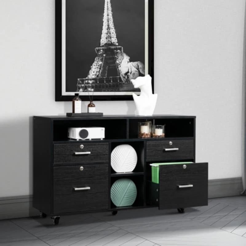 Black Wood Grain 4-drawers Wooden File Cabinet