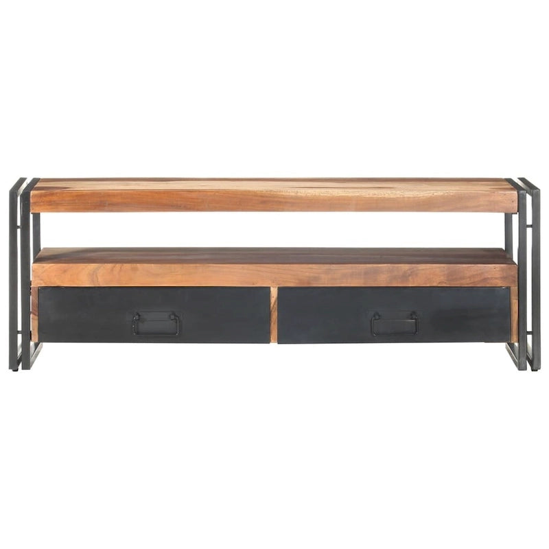 Solid Wood TV Stand with Two Drawers and Steel Frame