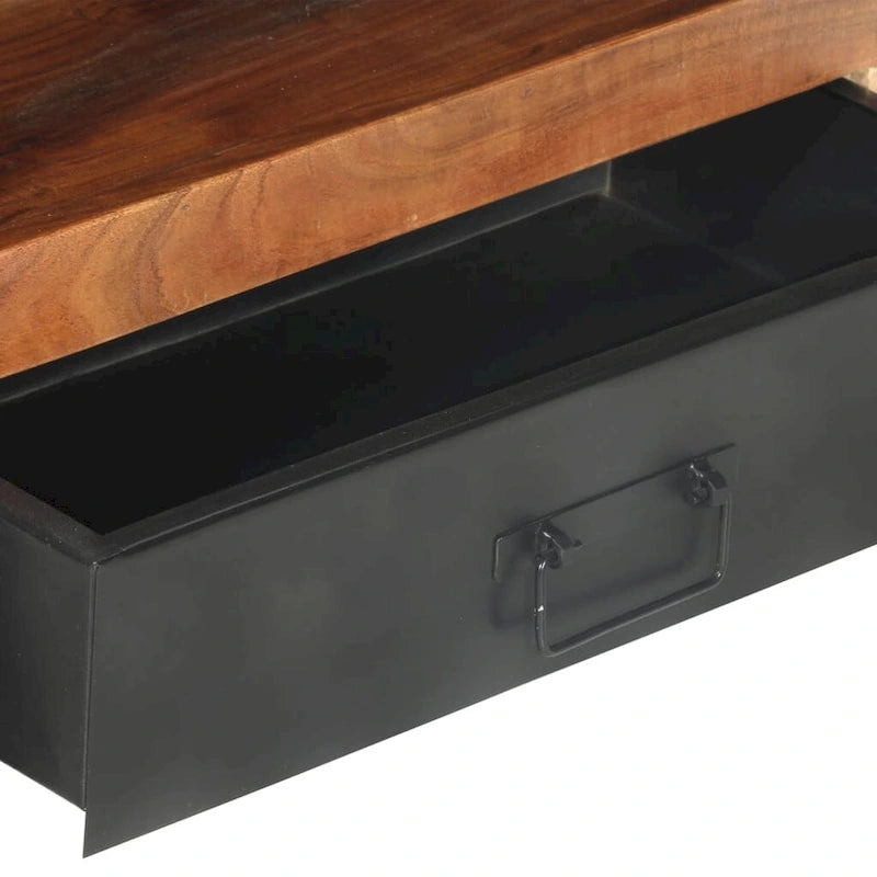 Solid Wood TV Stand with Two Drawers and Steel Frame