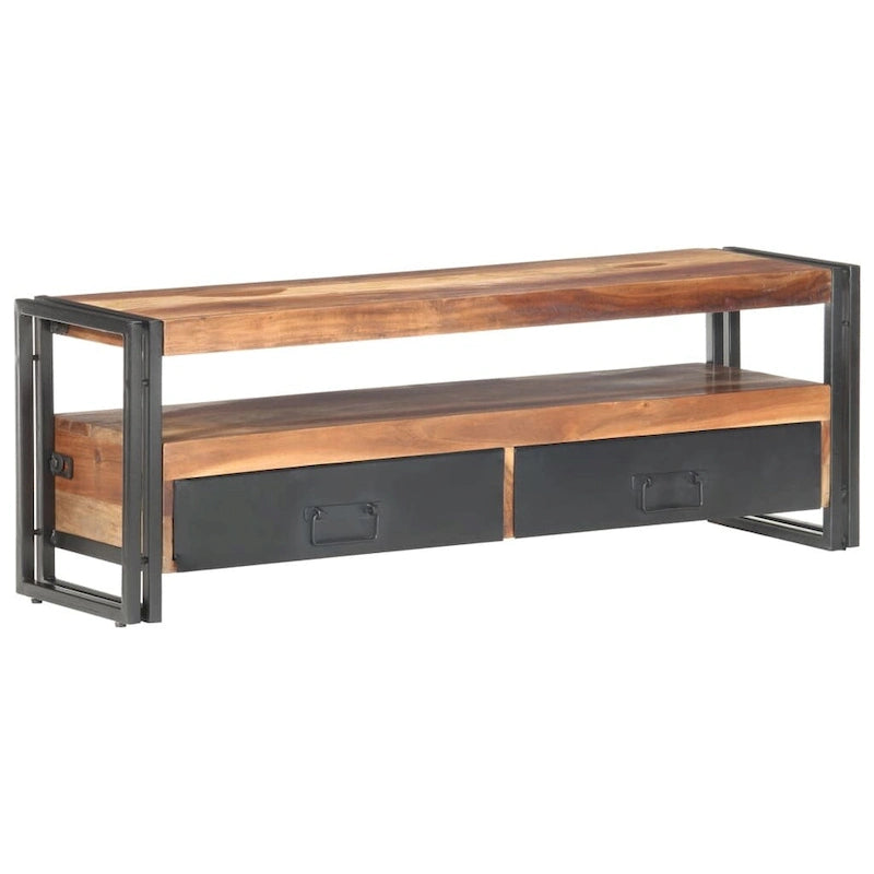 Solid Wood TV Stand with Two Drawers and Steel Frame