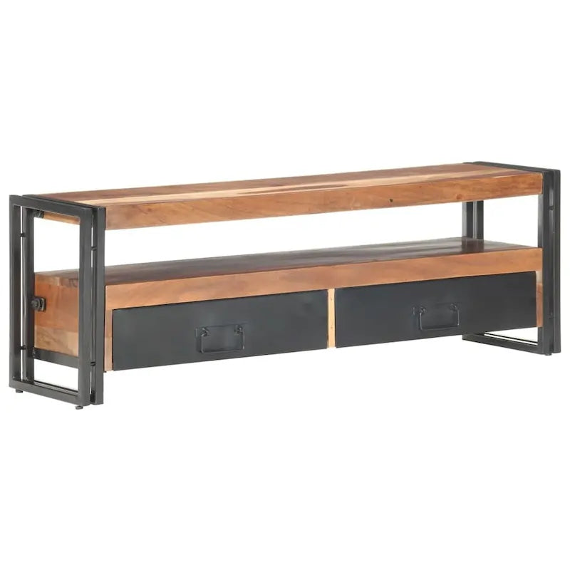 Solid Wood TV Stand with Two Drawers and Steel Frame