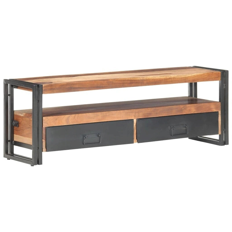 Solid Wood TV Stand with Two Drawers and Steel Frame