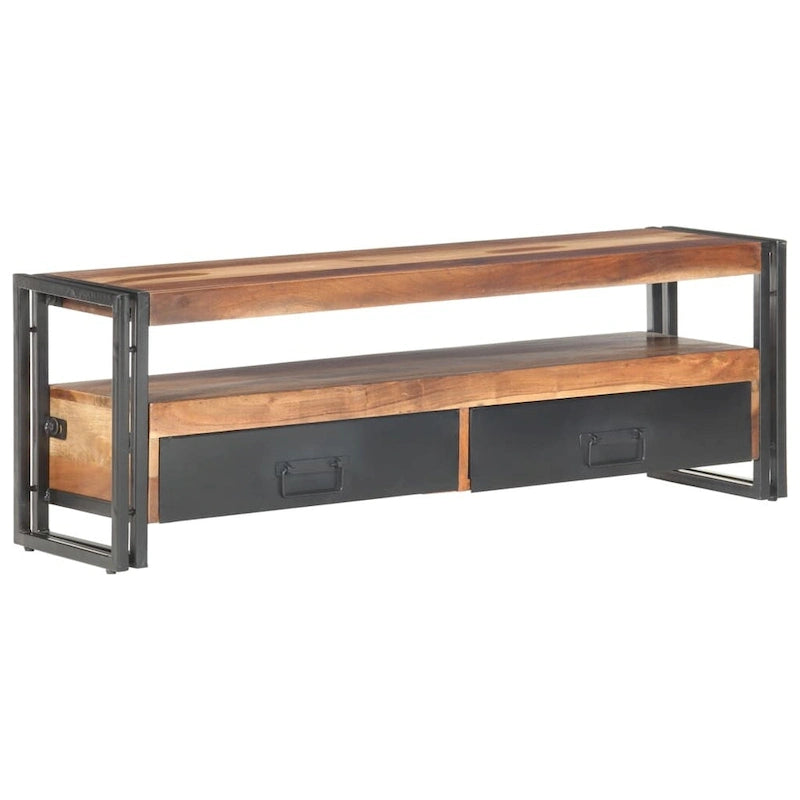 Solid Wood TV Stand with Two Drawers and Steel Frame