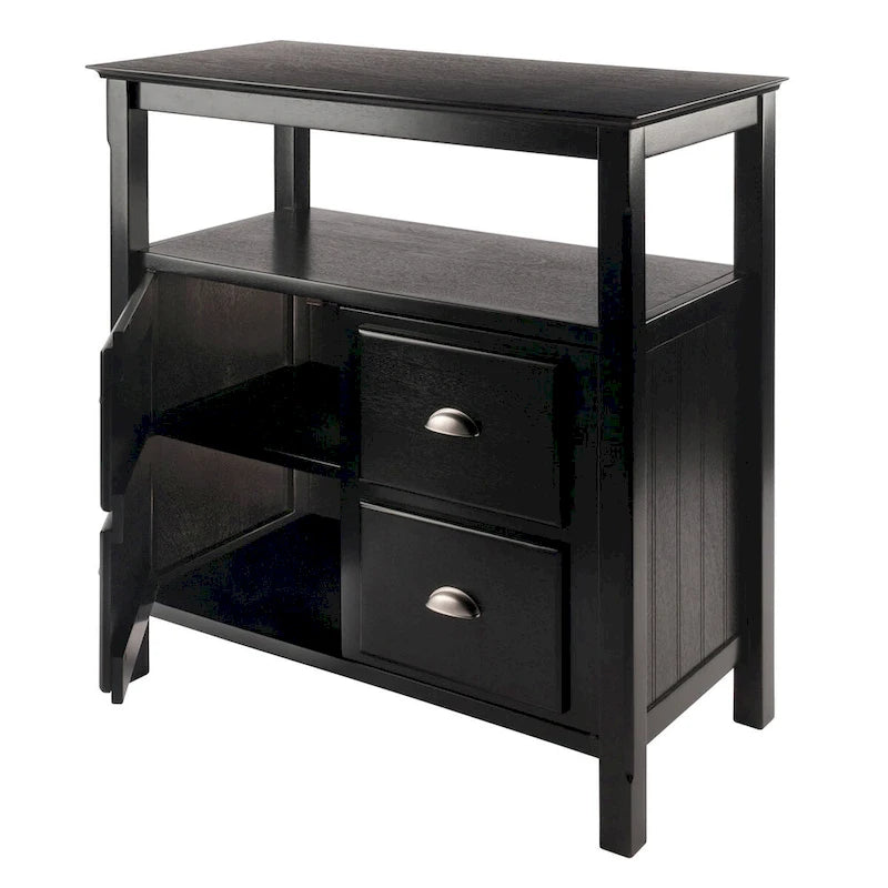 Black Buffet Cabinet with Open Shelf and Double Doors