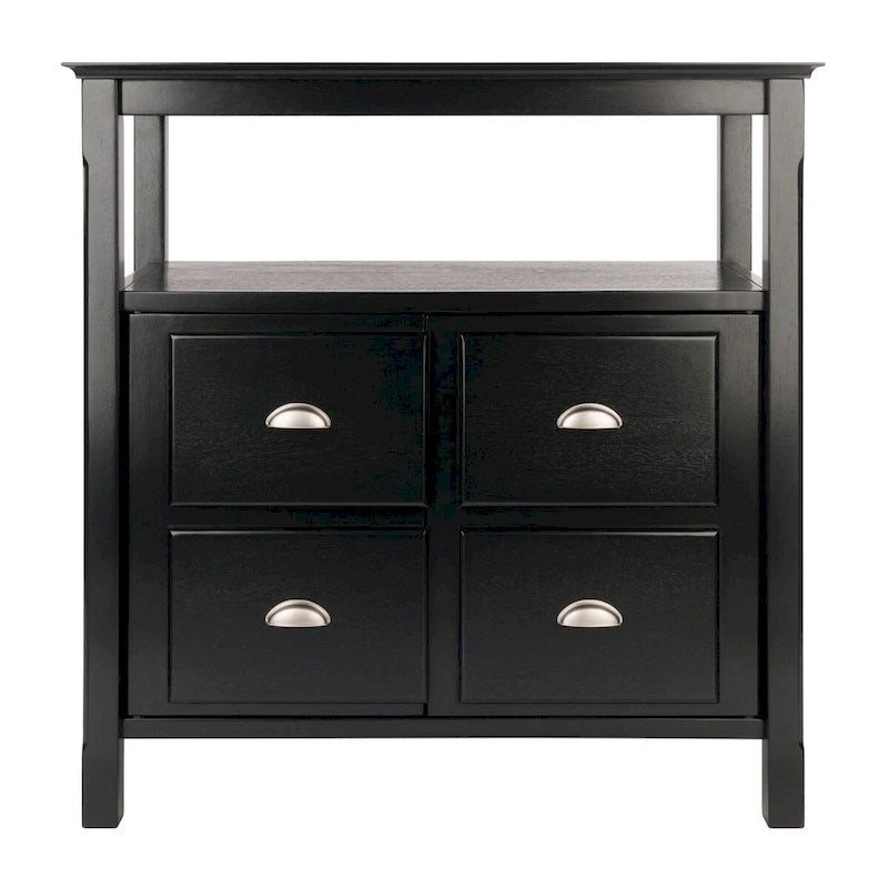 Black Buffet Cabinet with Open Shelf and Double Doors