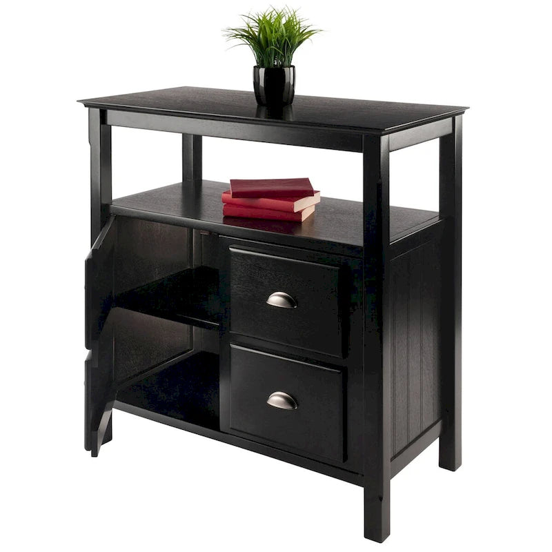 Black Buffet Cabinet with Open Shelf and Double Doors
