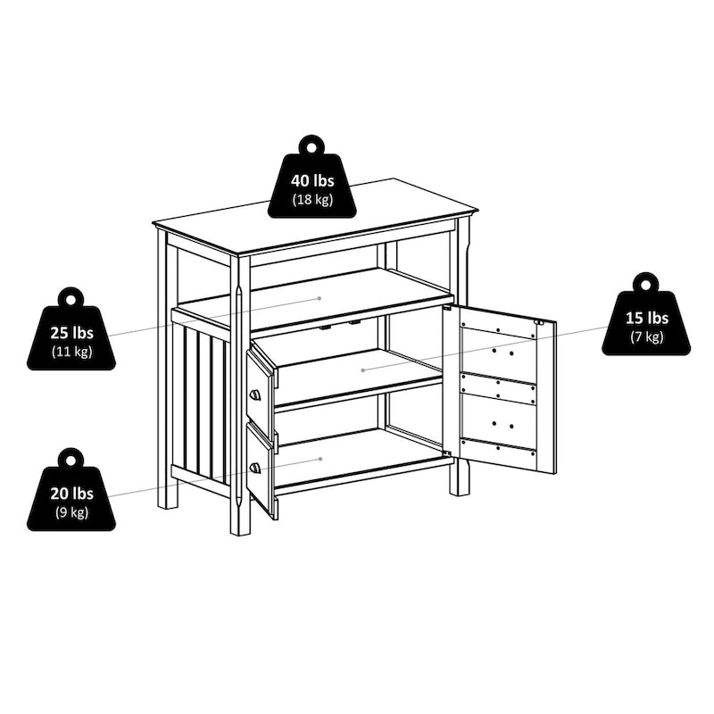 Black Buffet Cabinet with Open Shelf and Double Doors