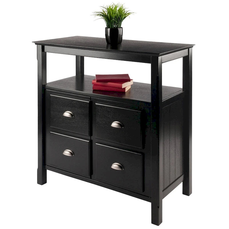 Black Buffet Cabinet with Open Shelf and Double Doors