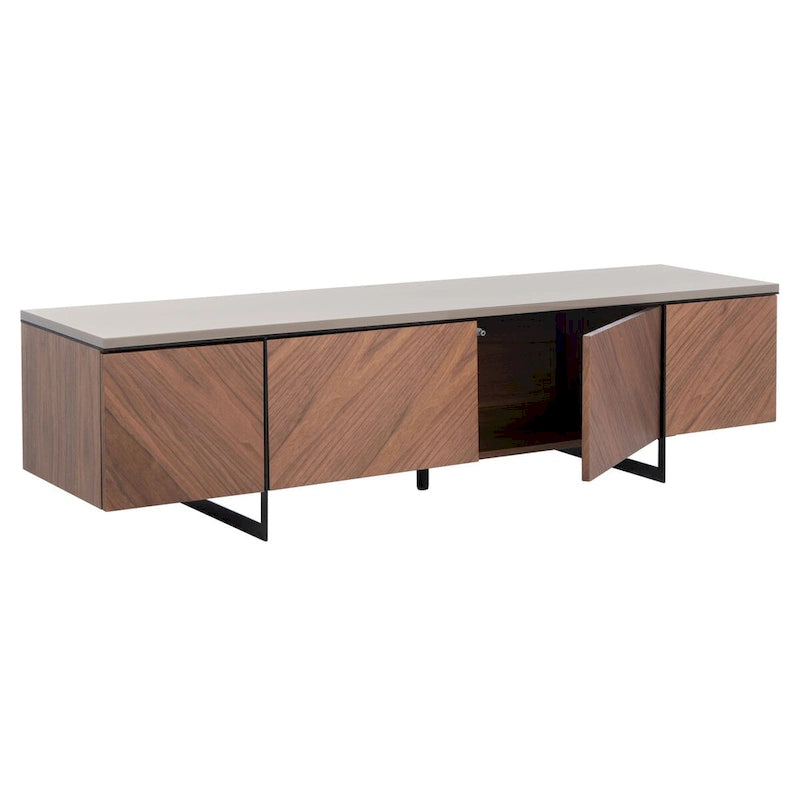 Walnut Chevron 60-Inch TV Stand with Four Doors