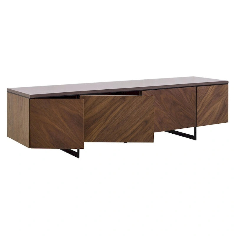 Walnut Chevron 60-Inch TV Stand with Four Doors