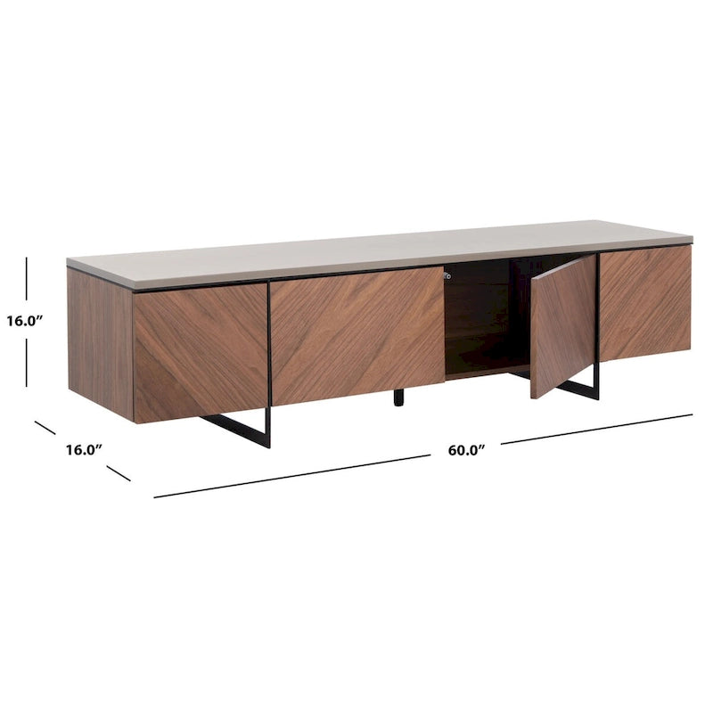 Walnut Chevron 60-Inch TV Stand with Four Doors