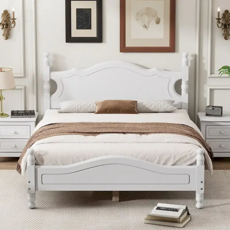 Retro Style Wooden Platform Bed Frame with Headboard