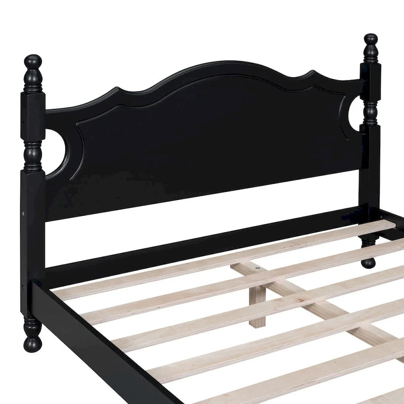Retro Style Wooden Platform Bed Frame with Headboard
