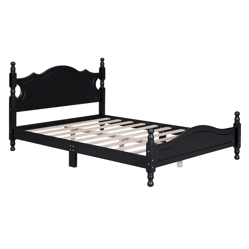 Retro Style Wooden Platform Bed Frame with Headboard