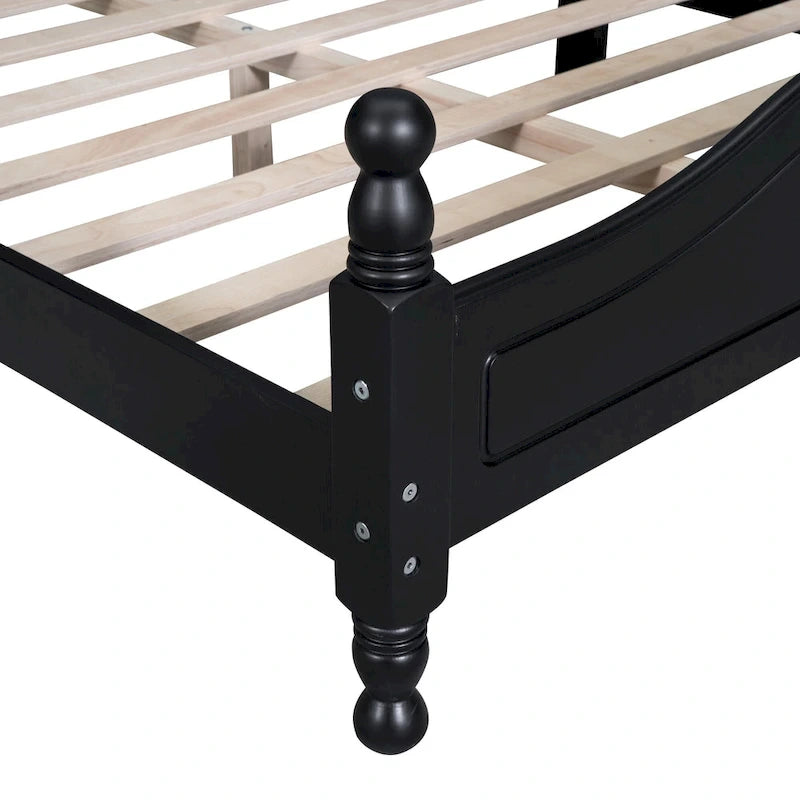 Retro Style Wooden Platform Bed Frame with Headboard