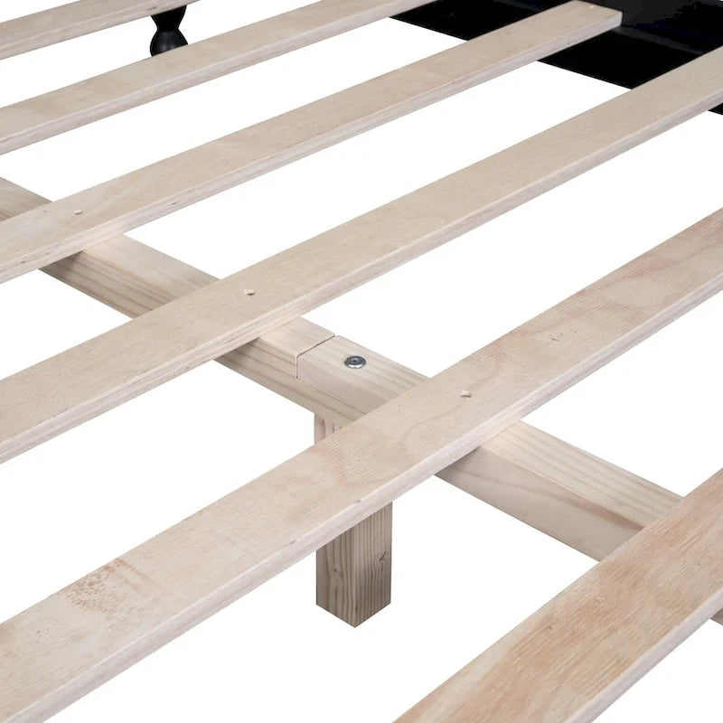 Retro Style Wooden Platform Bed Frame with Headboard