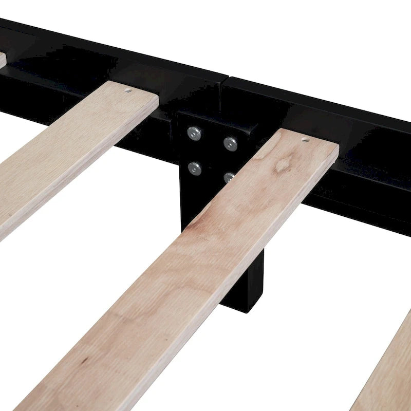 Retro Style Wooden Platform Bed Frame with Headboard