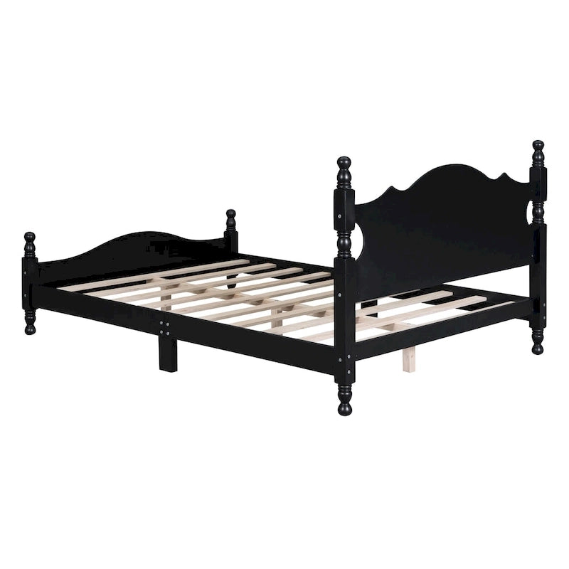 Retro Style Wooden Platform Bed Frame with Headboard