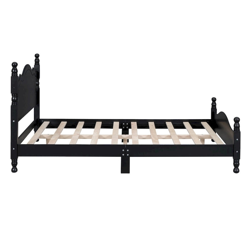 Retro Style Wooden Platform Bed Frame with Headboard